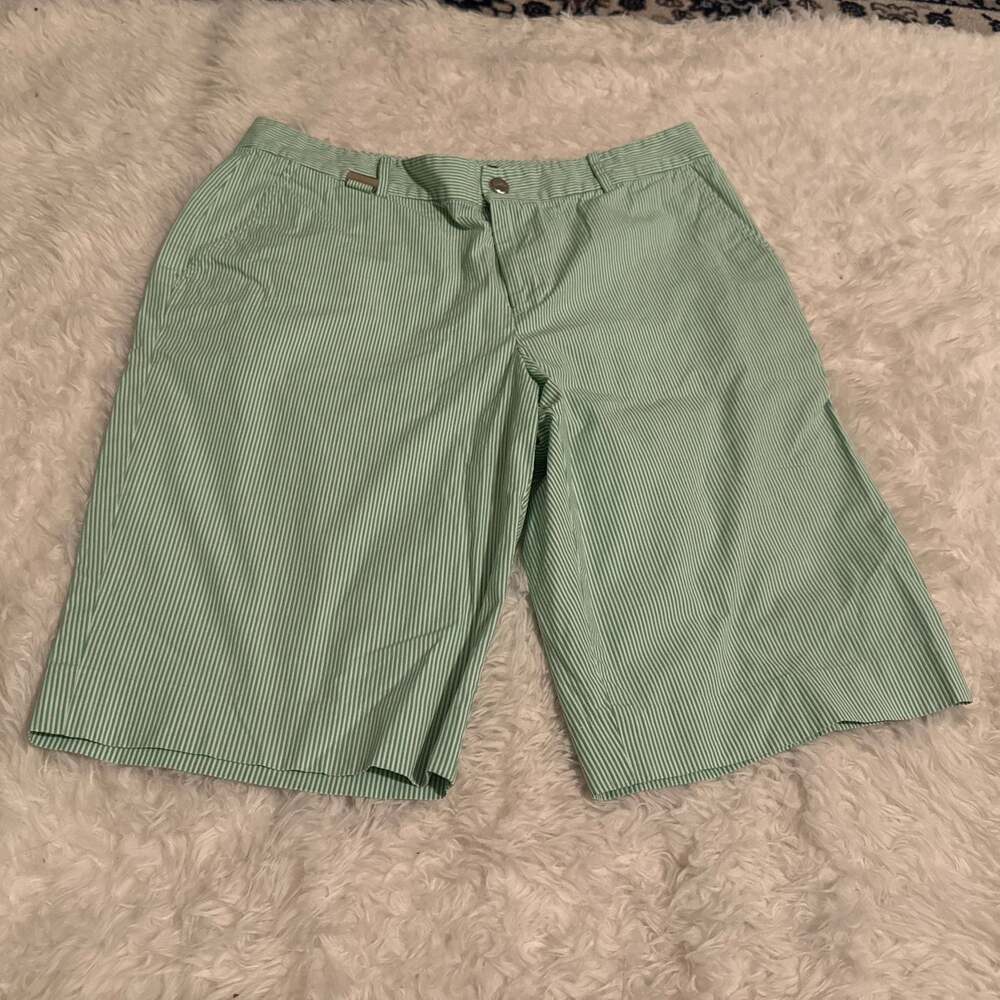 Lauren Ralph Lauren LRL Active Green and White‎ Striped Bermuda Shorts